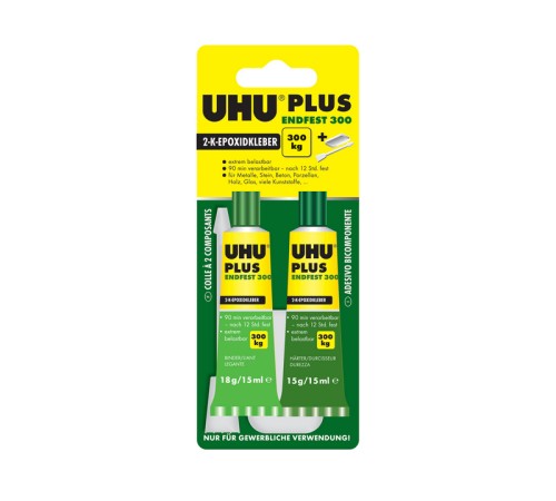 Клей универсальный эпоксидный двухкомпонентный UHU Plus endfest 300, 2х15 мл, блистер