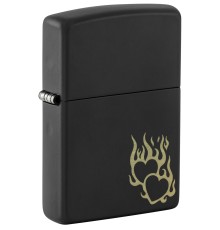 Зажигалка ZIPPO Fire Heart с покрытием Black Matte, латунь/сталь, черная, матовая, 38x13x57 мм