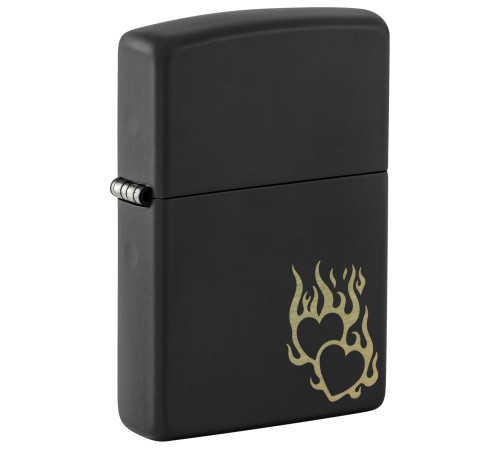 Зажигалка ZIPPO Fire Heart с покрытием Black Matte, латунь/сталь, черная, матовая, 38x13x57 мм