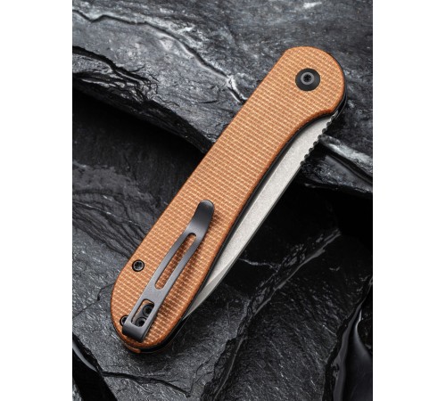Складной нож CIVIVI Button Lock Elementum 14C28N Steel Gray Stonewashed Handle Brown Micarta