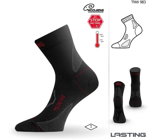 Носки Lasting TNW 983, wool+nylon, черный с серыми вставками, размер S , TNW983-S