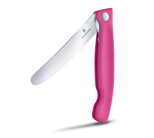 Нож для овощей VICTORINOX SwissClassic, складной, лезвие 11 см с волнистой заточкой, розовый