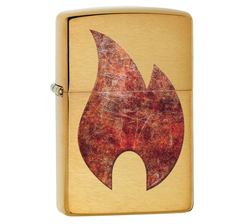 Зажигалка ZIPPO Rusty Flame с покрытием Brushed Brass, латунь/сталь, золотистая, 38x13x57 мм