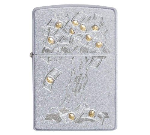 Зажигалка ZIPPO Money Tree Design с покрытием Satin Chrome, латунь/сталь, серебристая, 38x13x57 мм