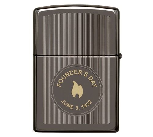 Зажигалка ZIPPO Founder's Day с покрытием Black Ice®, латунь/сталь, чёрная, глянцевая, 38x13x57 мм