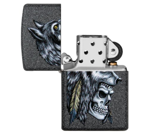 Зажигалка ZIPPO Wolf Skull с покрытием Iron Stone™, латунь/сталь, серая, матовая, 38x13x57 мм