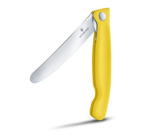 Нож для овощей VICTORINOX SwissClassic, складной, лезвие 11 см с волнистой заточкой, жёлтый