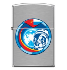 Зажигалка ZIPPO Гагарин с покрытием Brushed Chrome, латунь/сталь, серебристая, матовая, 38x13x57 мм