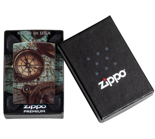 Зажигалка ZIPPO Compass Design с покрытием 540 Matte, латунь/сталь, разноцветная, 38x13x57 мм