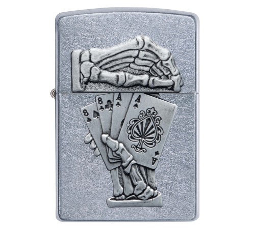 Зажигалка ZIPPO Dead Mans Hand с покрытием Street Chrome, латунь/сталь, серебристая, 38x13x57 мм
