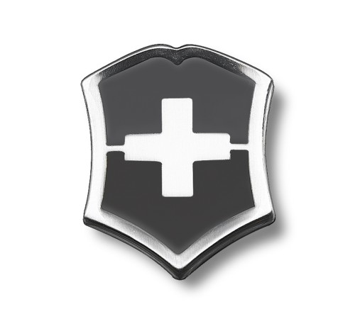 Значок VICTORINOX в форме креста на щите, металлический, чёрно-серебристый