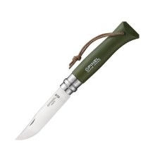Нож Opinel №8 Trekking, нержавеющая сталь, кожаный темляк, хаки, 001703