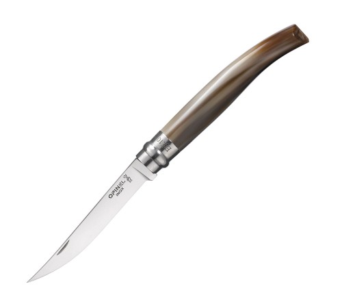 Нож филейный Opinel №10, нержавеющая сталь, рукоять светлый рог буйвола, деревянный футляр, 000711
