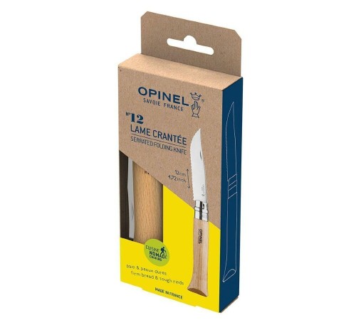 Нож Opinel №12, нержавеющая сталь, рукоять из бука, серрейторная заточка, 002441
