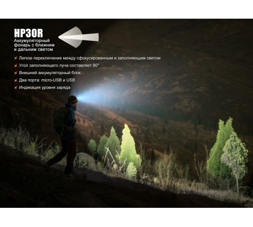 Налобный фонарь Fenix HP30R серый, HP30Rgrey