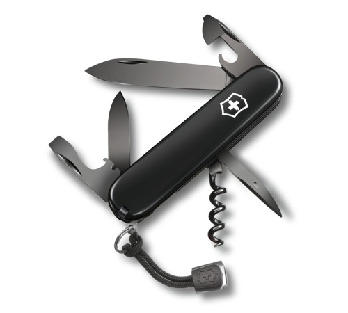 Нож перочинный VICTORINOX Spartan Onyx Black, 91 мм, 12 функций, чёрный, со шнурком в комплекте