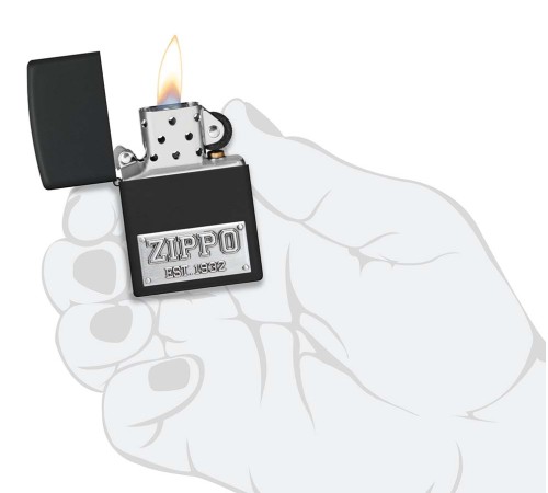 Зажигалка ZIPPO License Plate с покрытием Black Matte, латунь/сталь, черная, 38x13x57 мм