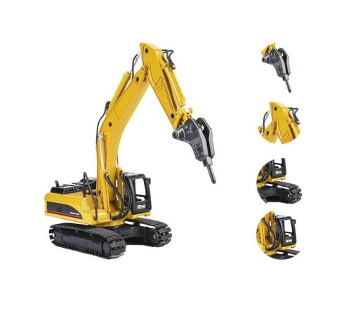 Металлический экскаватор с отбойным молотом HUI NA TOYS 1/40