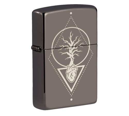 Зажигалка ZIPPO Heart of Tree с покрытием Black Ice®, латунь/сталь, чёрная, глянцевая, 38x13x57 мм