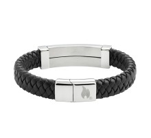 Браслет ZIPPO Steel Bar Braided Leather Bracelet, чёрный, натуральная кожа/нержавеющая сталь, 20 см