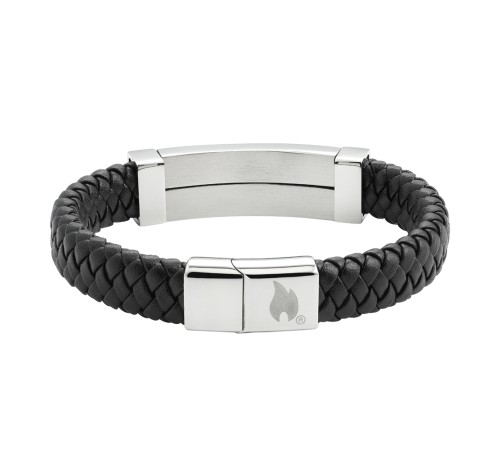 Браслет ZIPPO Steel Bar Braided Leather Bracelet, чёрный, натуральная кожа/нержавеющая сталь, 20 см