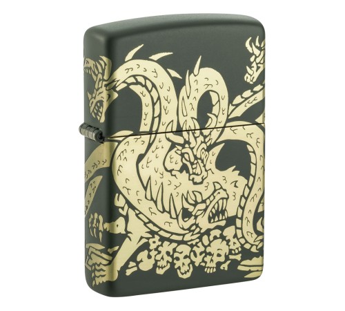 Зажигалка ZIPPO Dragon Design с покрытием Green Matte, латунь/сталь, зеленая, матовая, 38x13x57 мм