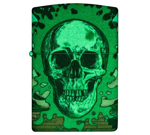 Зажигалка ZIPPO Skull Design с покрытием Glow In The Dark Green,латунь/сталь,разноцветная38x13x57 мм