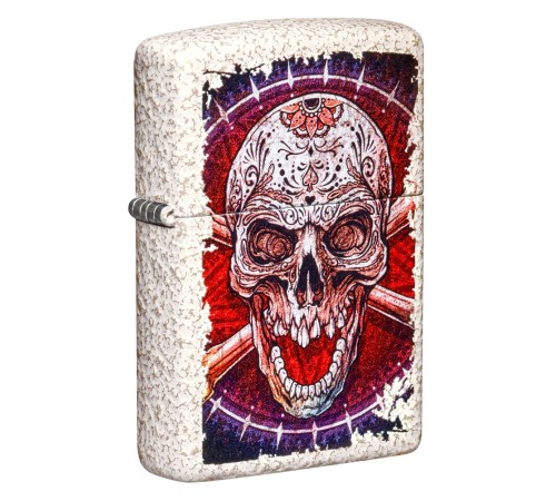 Зажигалка ZIPPO Skull Design с покрытием Mercury Glass, латунь/сталь, белая, 38x13x57 мм