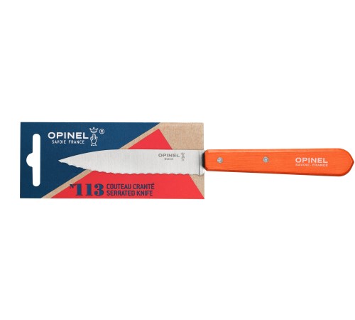 Нож столовый Opinel №113, деревянная рукоять, блистер, нержавеющая сталь, оранжевый, 001921