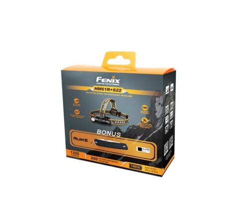 Налобный фонарь Fenix HM61R + складной нож Ruike S22, черный, HM61RS22bk