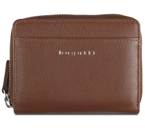 Кошелёк женский BUGATTI Lady Top, на молнии, коньячный, натуральная воловья кожа, 12х2,5х9 см