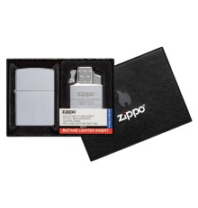 Набор ZIPPO: зажигалка 205 с покрытием Satin Chrome™ и газовый вставной блок с двойным пламенем