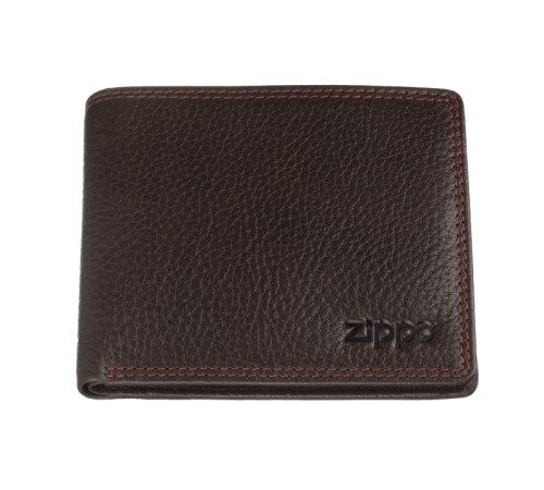 Портмоне ZIPPO, коричневое, натуральная кожа, 10,8×2,5×8,6 см