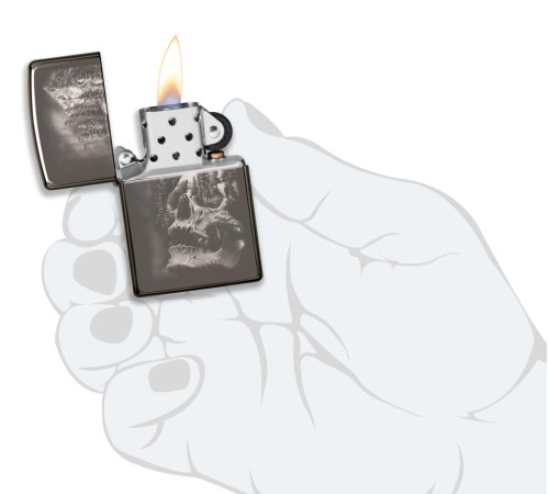 Зажигалка ZIPPO Skull Design с покрытием Black Ice®, латунь/сталь, черная, 38x13x57 мм