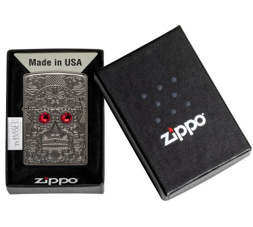 Зажигалка ZIPPO Armor™ Crystal с покрытием High Polish Black Ice®, латунь/сталь, чёрная, 38x13x57 мм
