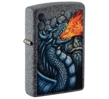 Зажигалка ZIPPO Fiery Dragon с покрытием Iron Stone, латунь/сталь, серая, матовая, 38x13x57 мм