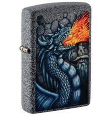 Зажигалка ZIPPO Fiery Dragon с покрытием Iron Stone, латунь/сталь, серая, матовая, 38x13x57 мм
