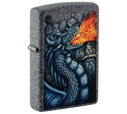 Зажигалка ZIPPO Fiery Dragon с покрытием Iron Stone, латунь/сталь, серая, матовая, 38x13x57 мм