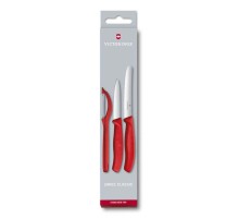 Набор из 3 ножей для овощей VICTORINOX: нож 8 см, нож 11 см, овощечистка, красная рукоять