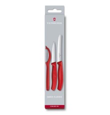 Набор из 3 ножей для овощей VICTORINOX: нож 8 см, нож 11 см, овощечистка, красная рукоять
