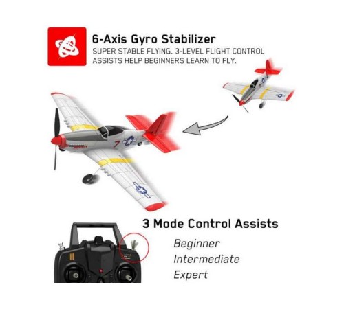 Радиоуправляемый самолет Volantex RC P51D 400мм (синий) 2.4G 4ch LiPo RTF with Gyro