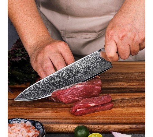 Нож шеф-повара из дамасской стали Keemake 8 Inch Chef Knife 67, черный