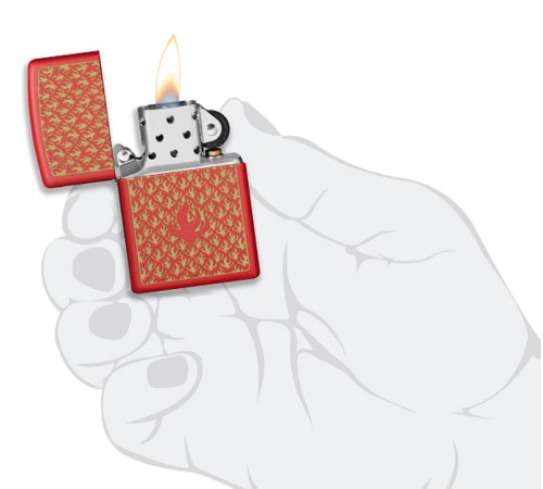 Зажигалка ZIPPO Flame Pattern с покрытием Red Matte, латунь/сталь, красная, матовая, 38x13x57 мм