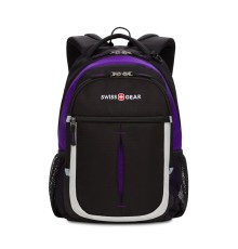Рюкзак SWISSGEAR, чёрный/фиолетовый/серебристый, полиэстер 600D, 32х15х45 см, 22 л
