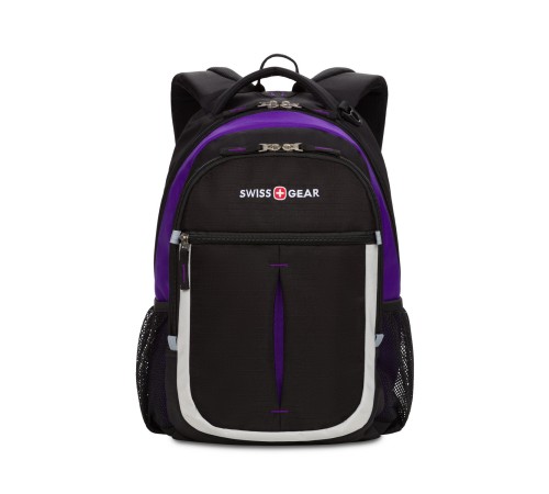 Рюкзак SWISSGEAR, чёрный/фиолетовый/серебристый, полиэстер 600D, 32х15х45 см, 22 л