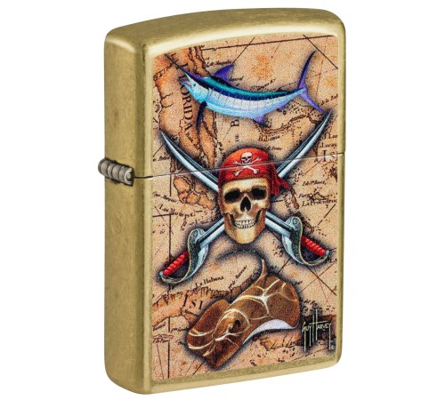Зажигалка ZIPPO Guy Harvey с покрытием Street Brass, латунь/сталь, золотистая, 38x13x57 мм