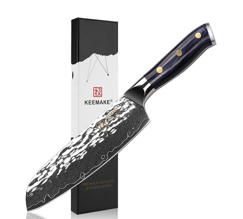 Нож сантоку из дамасской стали Keemake 7 Inch Santoku Knife, синий
