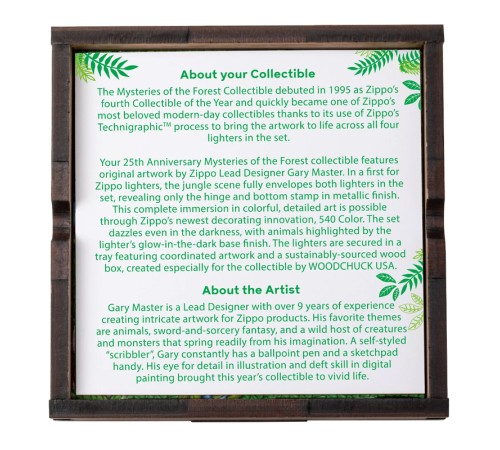 Набор из двух зажигалок ZIPPO Загадки леса с покрытием Glow-in-the-Dark Green, зелёные, глянецевые