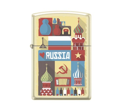 Зажигалка ZIPPO Открытка из России, с покрытием Cream Matte, латунь/сталь, кремовая, 38x13x57 мм