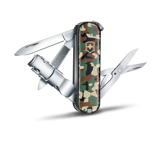 Нож-брелок VICTORINOX NailClip 580, 65 мм, 8 функций, зелёный камуфляж